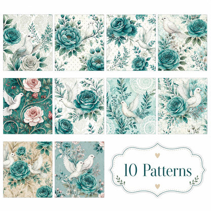 10pcs Vintage Blue Floral Burgundy Pattern Jelly Roll Fabric Strips 2.5X19.7inch Pre-Cut 100% Polyester For Patchwork Quilts, Table Runners, Placemats, Tote Bags, Storage Pouches, Makeup Bags, Coasters, Quilt Blocks & Binding