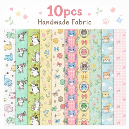 10pcs Vintage Floral Cat Pattern Jelly Roll Fabric Strips 2.5X19.7inch Pre-Cut 100% Polyester For Patchwork Quilts, Table Runners, Placemats, Tote Bags, Storage Pouches, Makeup Bags, Coasters, Quilt Blocks & Binding