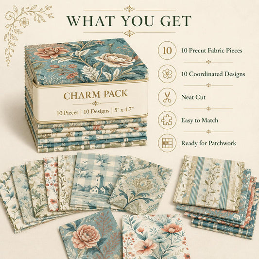 10pcs Charm Pack Set Floral Pattern Vintage Style Handmade DIY with Rich Color and Texture Elements 100% Polyester Patchwork in 10 Design Styles Suitable for Patchwork DIY Craft Projects DIY Wallet Making Gift Giving Bag Making Mother's Day Gift