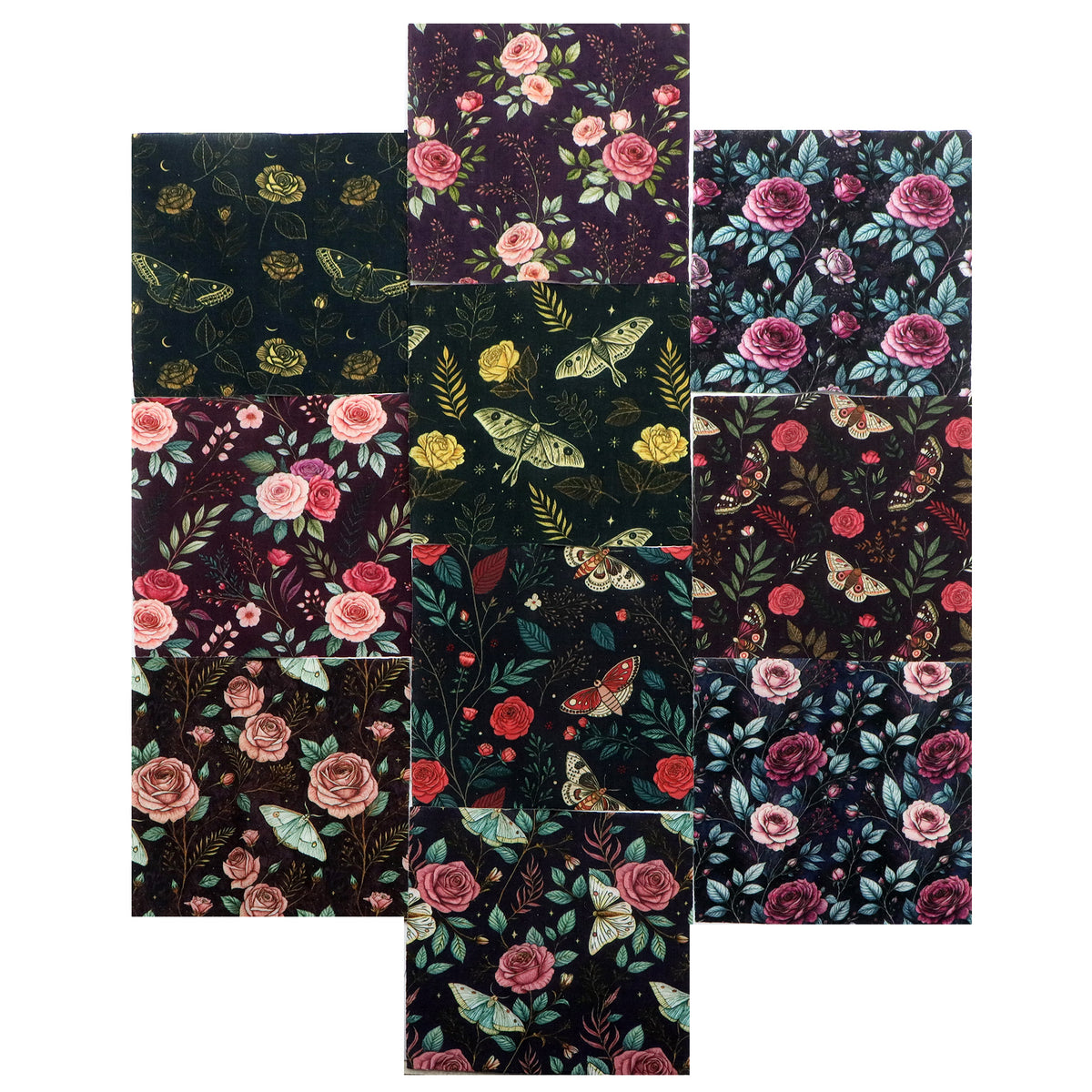 10Pc/Set Flower Series Butterfly Rose Fat Quarter Fabric, Pre-Cut Square Fabric Assort, Fabric Set, Craft Fabric, Handmade DIY Patchwork Fabric,Home Quilting Sewing Fabric, Packaging Fabric, Scrapbooking Craft Hobbyist