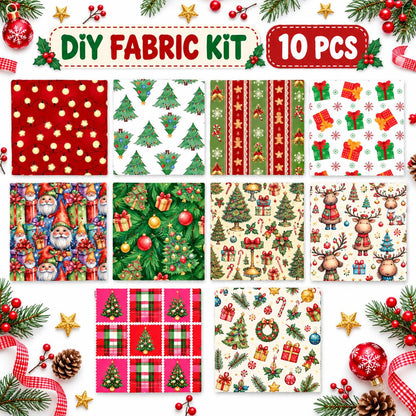 10Pc/Set Christmas Series Star Plaid Deer Santa Claus Crutch Fat Quarter Fabric, Pre-Cut Square Fabric Assort, Fabric Set, Craft Fabric, Handmade DIY Patchwork Fabric,Home Quilting Sewing Fabric, Packaging Fabric, Scrapbooking Craft Hobbyist