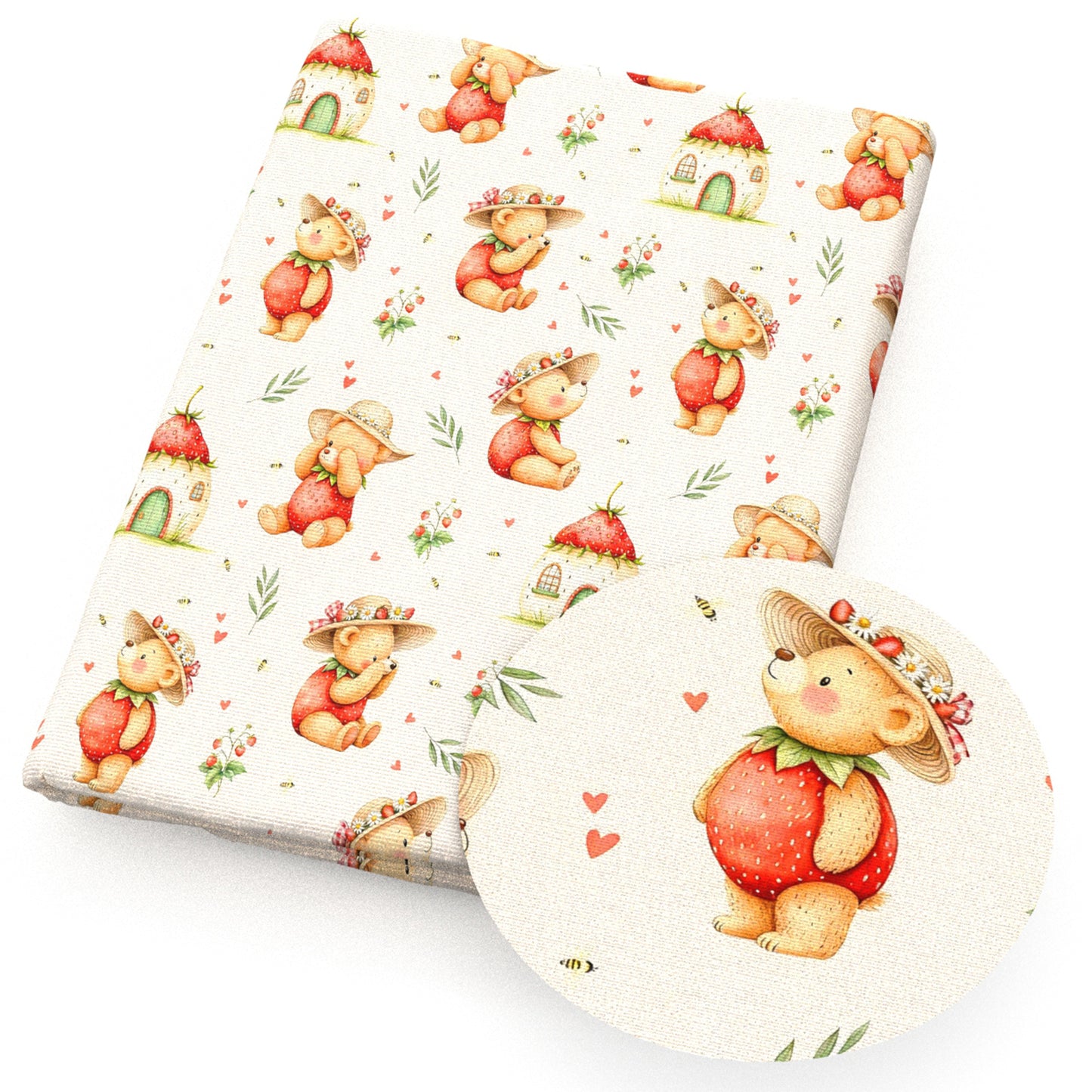 strawberry house heart love bee fabric