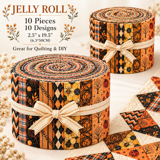 10pcs Vintage Floral Plaid Ladybug Autumn Theme Jelly Roll Fabric Strips 2.5X19.7inch Pre-Cut 100% Polyester For Patchwork Quilts, Table Runners, Placemats, Tote Bags, Storage Pouches, Makeup Bags, Coasters, Quilt Blocks & Binding