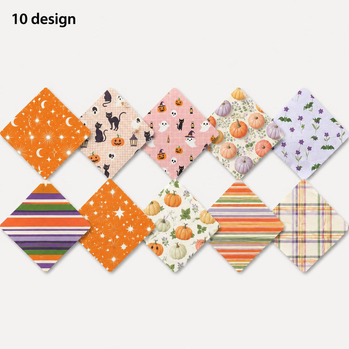 10pcs Charm Pack Set Star Moon Pumpkin Pattern Vintage Style Handmade DIY with Rich Color and Texture Elements 100% Polyester Patchwork in 10 Design Styles Suitable for Patchwork DIY Craft Projects DIY Wallet Making Gift Giving Bag Making Mother's Day Gif