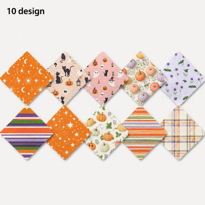 10pcs Charm Pack Set Star Moon Pumpkin Pattern Vintage Style Handmade DIY with Rich Color and Texture Elements 100% Polyester Patchwork in 10 Design Styles Suitable for Patchwork DIY Craft Projects DIY Wallet Making Gift Giving Bag Making Mother's Day Gif