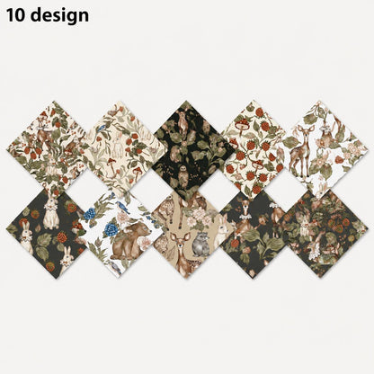 10pcs Charm Pack Set Deer Owl Animal Floral Pattern 100% Polyester Patchwork in 10 Design Styles, Ready-to-Sew Without Cutting, Suitable For Patchwork Wallet Making Gift Giving Tote Bags Coasters DIY Craft Projects Christmas Gift