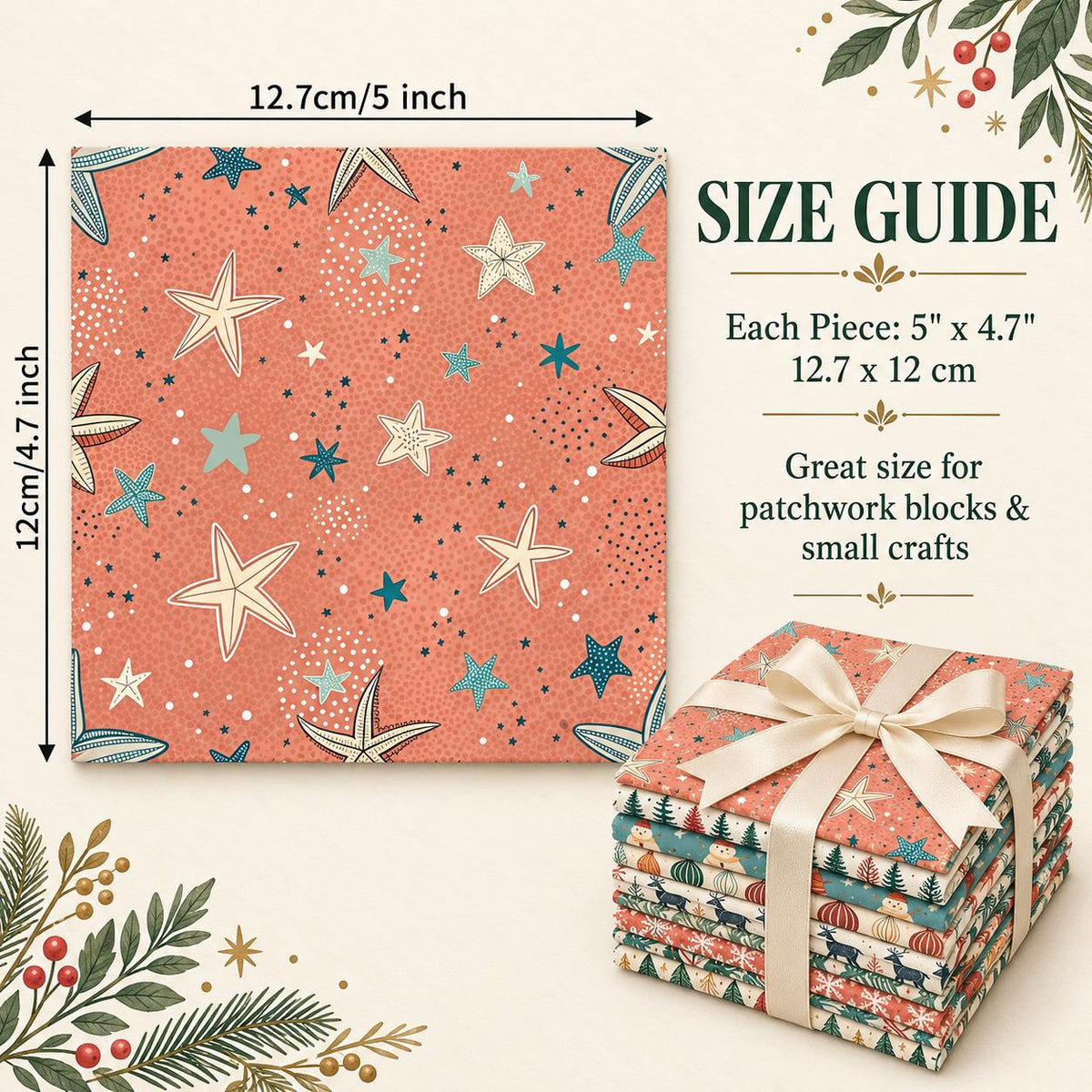 10Pc/Set Christmas Series Star Dot Stripe Bird Deer Tree Fat Quarter Fabric, Pre-Cut Square Fabric Assort, Fabric Set, Craft Fabric, Handmade DIY Patchwork Fabric,Home Quilting Sewing Fabric, Packaging Fabric, Scrapbooking Craft Hobbyist