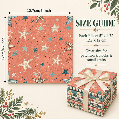 10Pc/Set Christmas Series Star Dot Stripe Bird Deer Tree Fat Quarter Fabric, Pre-Cut Square Fabric Assort, Fabric Set, Craft Fabric, Handmade DIY Patchwork Fabric,Home Quilting Sewing Fabric, Packaging Fabric, Scrapbooking Craft Hobbyist