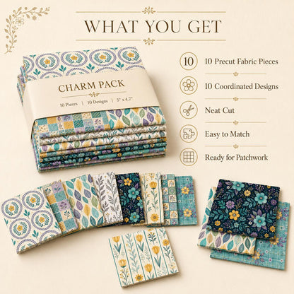 10pcs Charm Pack Set Floral Vintage Style Pattern Handmade DIY with Rich Color and Texture Elements 100% Polyester Patchwork in 10 Design Styles Suitable for Patchwork DIY Craft Projects DIY Wallet Making Gift Giving Bag Making Mother's Day Gift