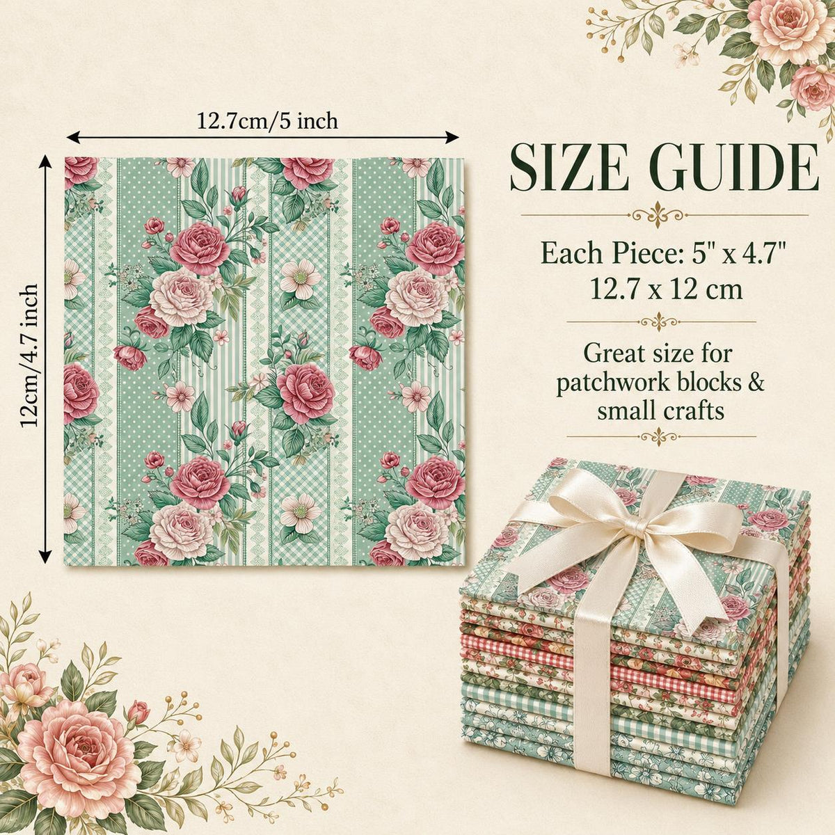 10pcs Charm Pack Set Floral Vintage Style Pattern Handmade DIY with Rich Color and Texture Elements 100% Polyester Patchwork in 10 Design Styles Suitable for Patchwork DIY Craft Projects DIY Wallet Making Gift Giving Bag Making Mother's Day Gift