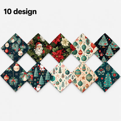 10Pc/Set Christmas Series Flower Tree Bell Star Holly Santa Claus Fat Quarter Fabric, Pre-Cut Square Fabric Assort, Fabric Set, Craft Fabric, Handmade DIY Patchwork Fabric,Home Quilting Sewing Fabric, Packaging Fabric, Scrapbooking Craft Hobbyist