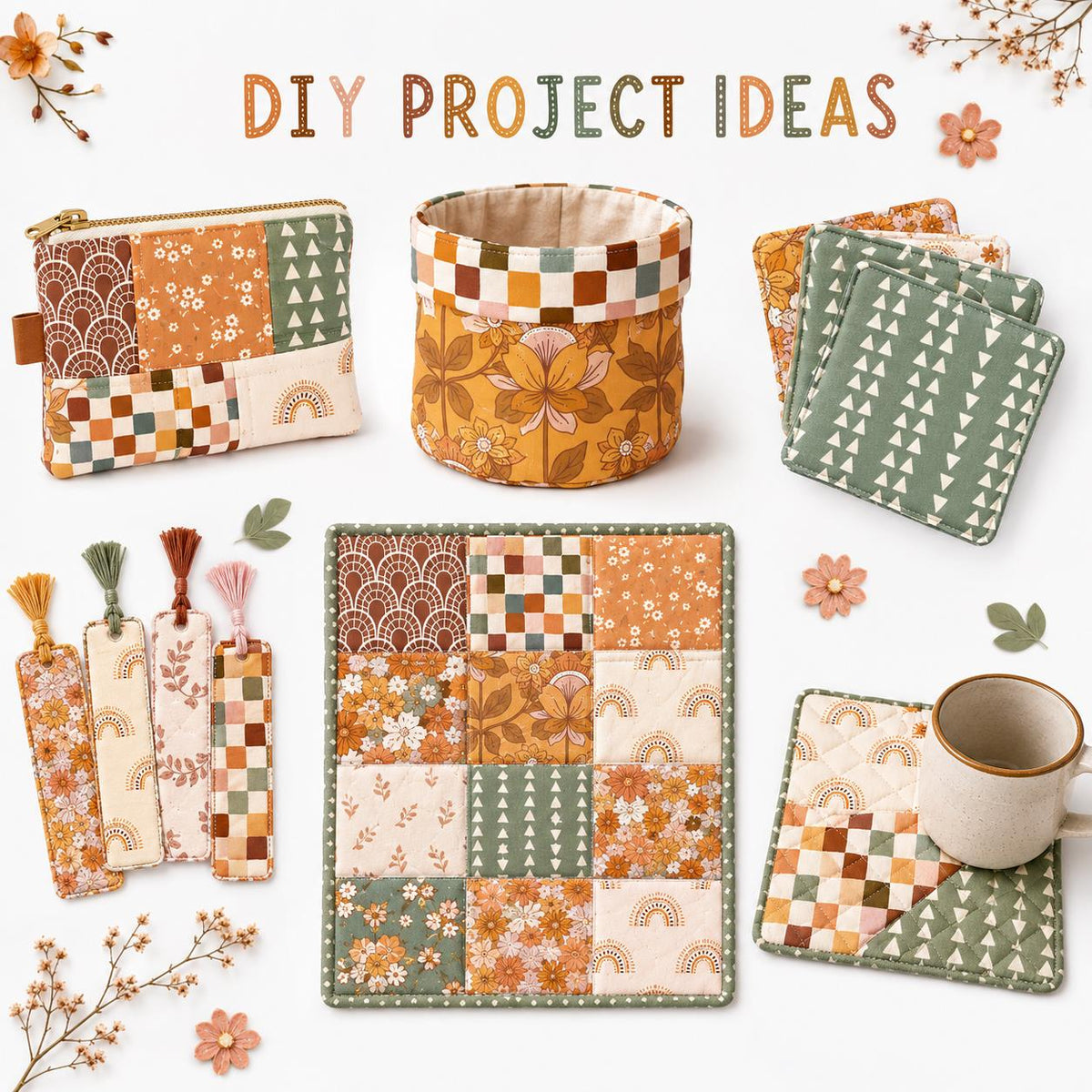 10pcs Charm Pack Set Floral Autumn Pattern 100% Polyester Patchwork in 10 Design Styles, Ready-to-Sew Without Cutting, Suitable For Patchwork Wallet Making Gift Giving Tote Bags Coasters DIY Craft Projects