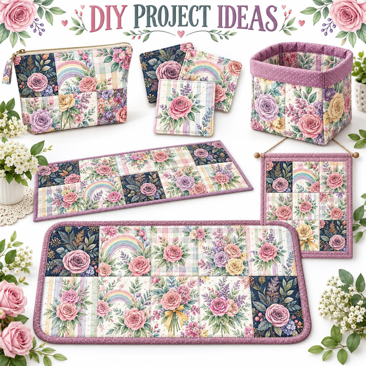 10Pc/Set Flower Plaid Series Fat Quarter Fabric, Pre-Cut Square Fabric Assort, Fabric Set, Craft Fabric, Handmade DIY Patchwork Fabric,Home Quilting Sewing Fabric, Packaging Fabric, Scrapbooking Craft Hobbyist