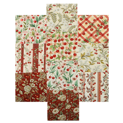 10Pc/Set Cherry Series Flower Stripe Plaid Fat Quarter Fabric, Pre-Cut Square Fabric Assort, Fabric Set, Craft Fabric, Handmade DIY Patchwork Fabric,Home Quilting Sewing Fabric, Packaging Fabric, Scrapbooking Craft Hobbyist