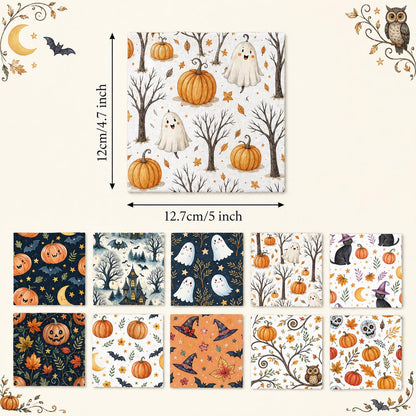 10Pc/Set Halloween Series Owl Skull Pumpkin Cat Moon Fat Quarter Fabric, Pre-Cut Square Fabric Assort, Fabric Set, Craft Fabric, Handmade DIY Patchwork Fabric,Home Quilting Sewing Fabric, Packaging Fabric, Scrapbooking Craft Hobbyist