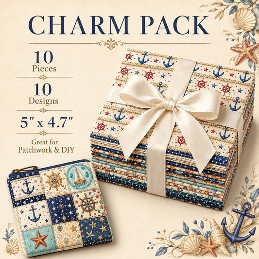 10pcs Charm Pack Set Anchor Pattern 100% Polyester Patchwork in 10 Design Styles, Ready-to-Sew Without Cutting, Suitable For Patchwork Wallet Making Gift Giving Tote Bags Coasters DIY Craft Projects