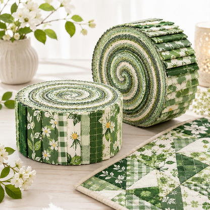 10pcs Vintage Floral Green Pattern Jelly Roll Fabric Strips 2.5X19.7inch Pre-cut 100% Polyester for Patchwork Quilts, Table Runners, Placemats, Tote Bags, Storage Pouches, Makeup Bags, Coasters, Quilt Blocks & Binding Multi-color
