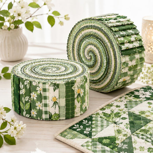 10pcs Vintage Floral Green Pattern Jelly Roll Fabric Strips 2.5X19.7inch Pre-cut 100% Polyester for Patchwork Quilts, Table Runners, Placemats, Tote Bags, Storage Pouches, Makeup Bags, Coasters, Quilt Blocks & Binding Multi-color