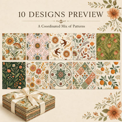 10pcs Charm Pack Set Floral Pattern 100% Polyester Patchwork in 10 Design Styles, Ready-to-Sew Without Cutting, Suitable For Patchwork Wallet Making Gift Giving Tote Bags Coasters DIY Craft Projects