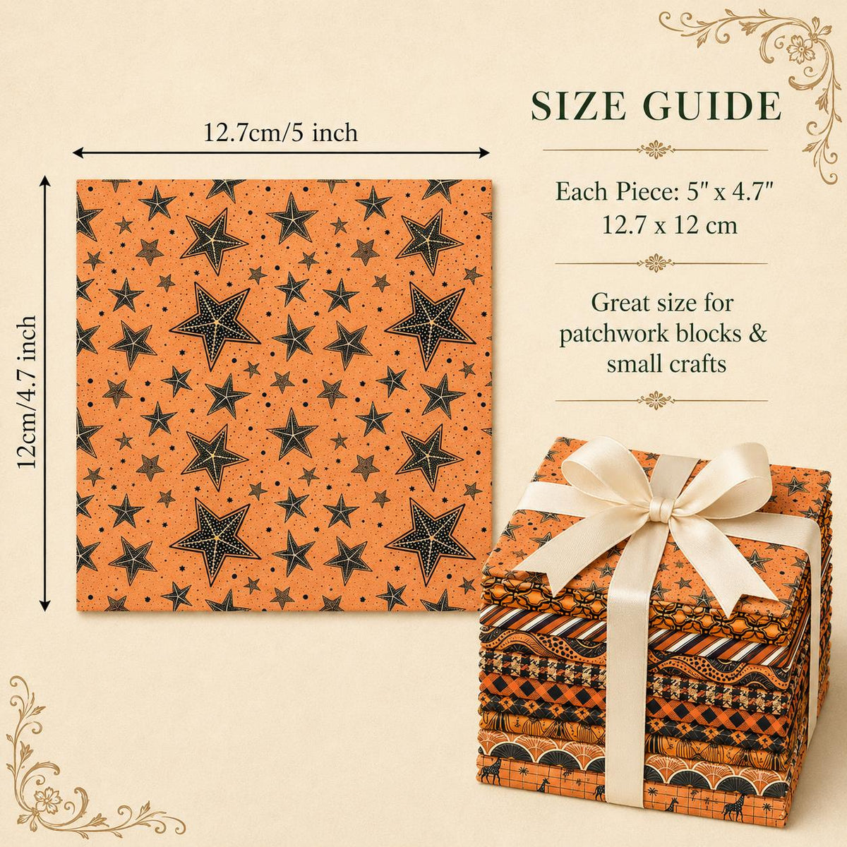 10Pc/Set Orange Autumn Series Flower Star Deer Plaid Fat Quarter Fabric, Pre-Cut Square Fabric Assort, Fabric Set, Craft Fabric, Handmade DIY Patchwork Fabric,Home Quilting Sewing Fabric, Packaging Fabric, Scrapbooking Craft Hobbyist