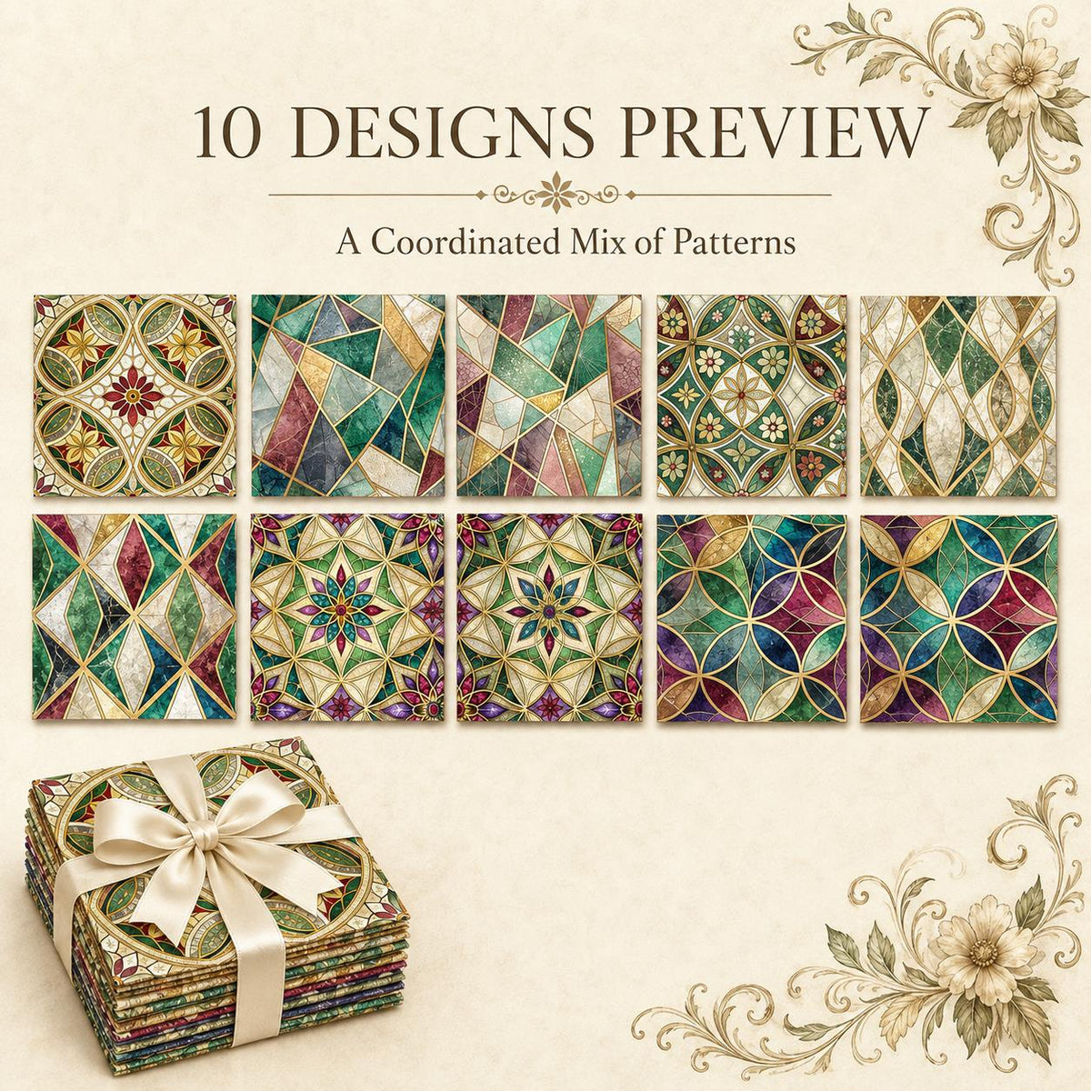 10Pc/Set Flower Geometric Patterns Colors Series Fat Quarter Fabric, Pre-Cut Square Fabric Assort, Fabric Set, Craft Fabric, Handmade DIY Patchwork Fabric,Home Quilting Sewing Fabric, Packaging Fabric, Scrapbooking Craft Hobbyist