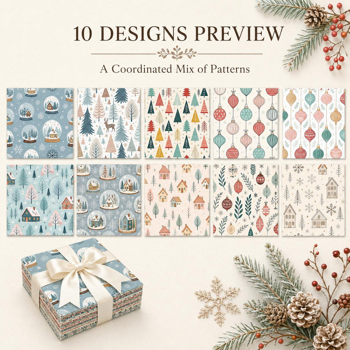 10Pc/Set Christmas Series Deer Tree House Fat Quarter Fabric, Pre-Cut Square Fabric Assort, Fabric Set, Craft Fabric, Handmade DIY Patchwork Fabric,Home Quilting Sewing Fabric, Packaging Fabric, Scrapbooking Craft Hobbyist