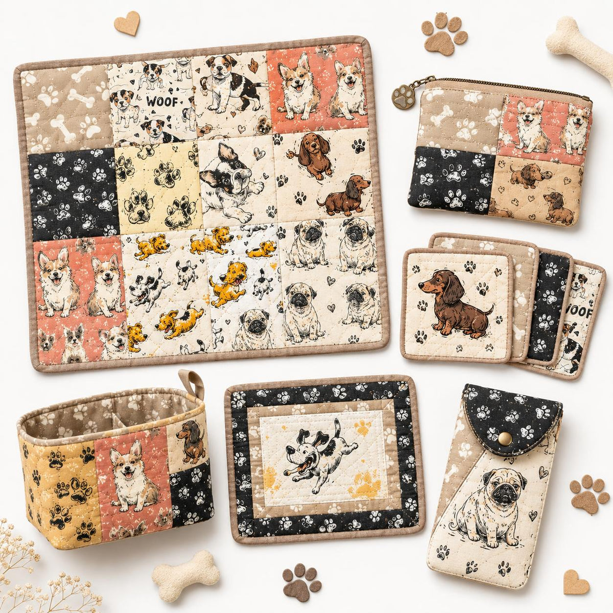 10pcs Charm Pack Set Dog Paw Pattern Vintage Style Handmade DIY with Rich Color and Texture Elements 100% Polyester Patchwork in 10 Design Styles Suitable for Patchwork DIY Craft Projects DIY Wallet Making Gift Giving Bag Making Mother's Day Gift