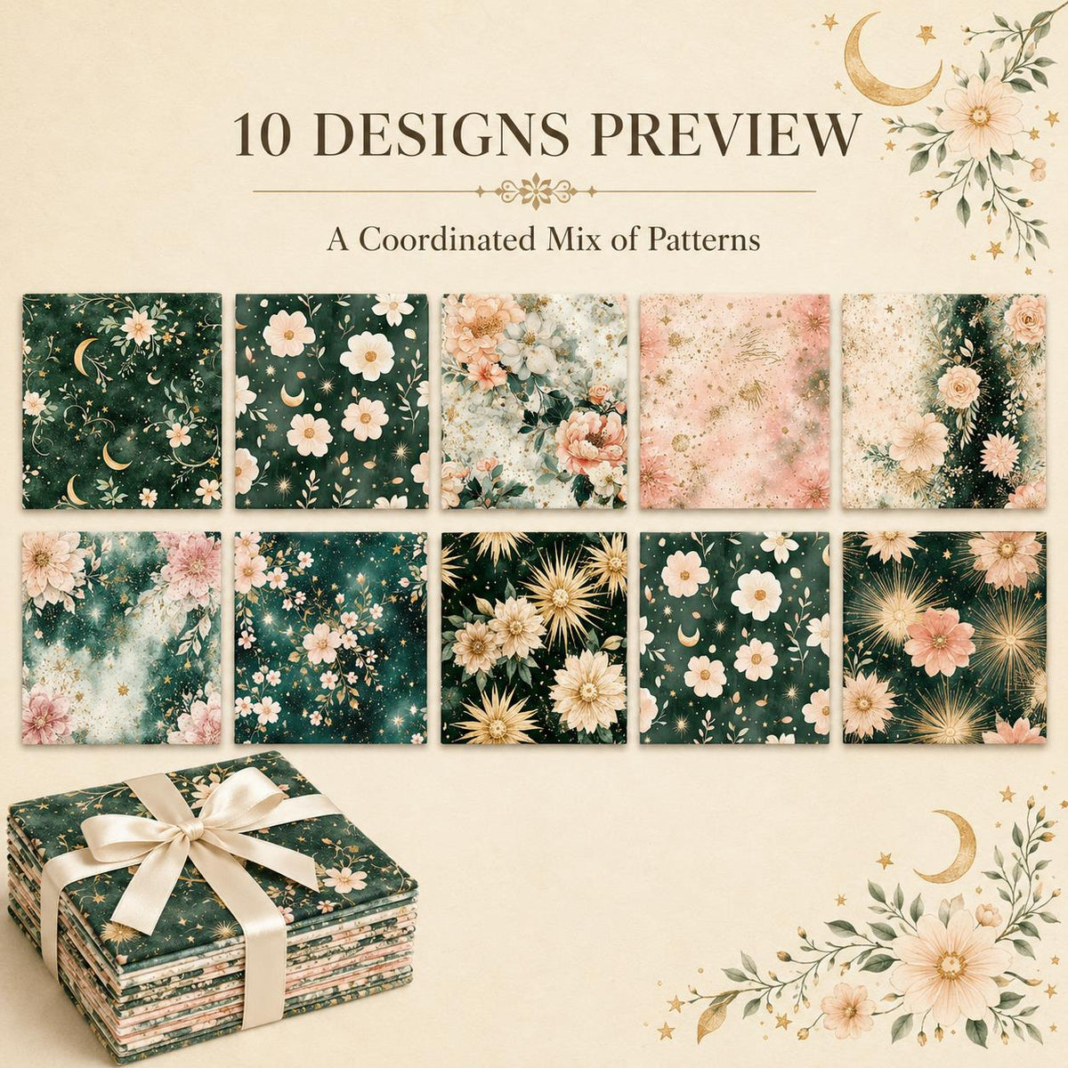 10pcs Charm Pack Set Floral Pattern Vintage Style Handmade DIY with Rich Color and Texture Elements 100% Polyester Patchwork in 10 Design Styles Suitable for Patchwork DIY Craft Projects DIY Wallet Making Gift Giving Bag Making Mother's Day Gift