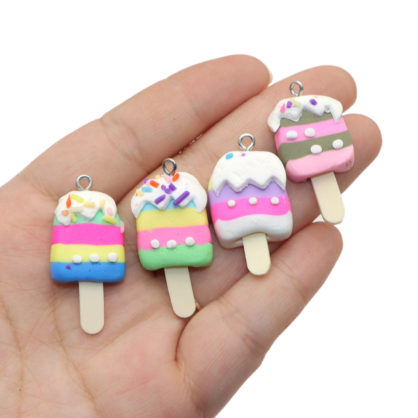 5Pcs Rainbow Color Ice Cream With Eye Screw Resin Pendant Summer Popsicle Charms DIY Handmade Jewelry Necklace Bracelet Earring Accessories Creative Gift