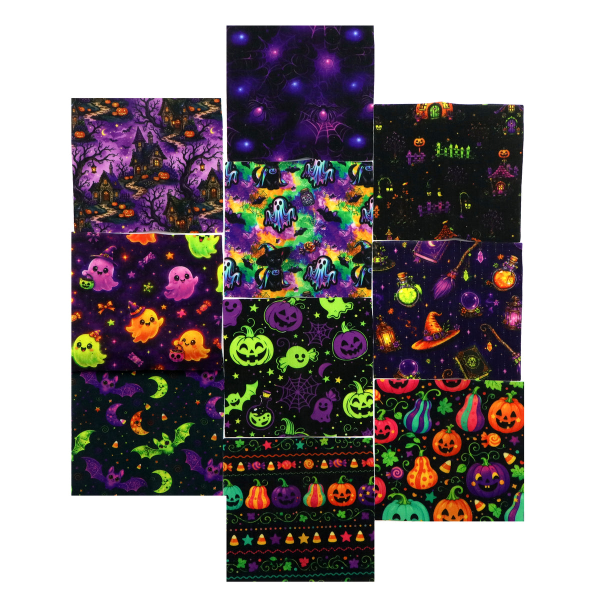 10pcs Charm Pack Set Pumpkin Ghost Halloween Pattern Vintage Style Handmade DIY with Rich Color and Texture Elements 100% Polyester Patchwork in 10 Design Styles Suitable for Patchwork DIY Craft Projects DIY Wallet Making Gift Giving Bag Making Mother's D