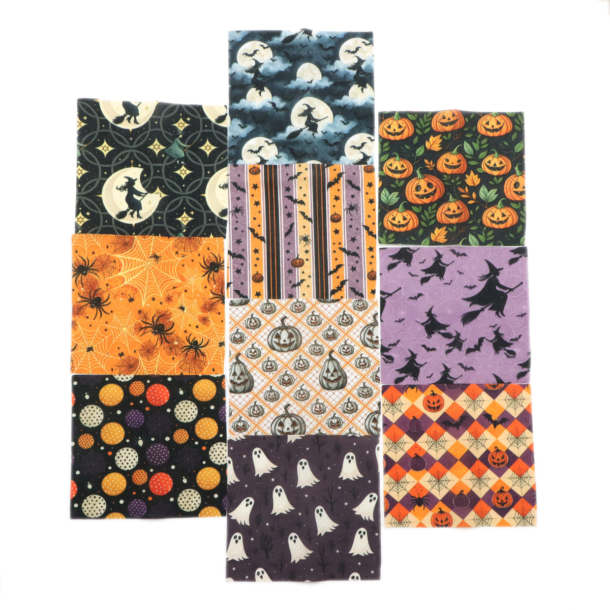 10Pc/Set Halloween Series Skull Pumpkin Bat Dot Stripe Star Fat Quarter Fabric, Pre-Cut Square Fabric Assort, Fabric Set, Craft Fabric, Handmade DIY Patchwork Fabric,Home Quilting Sewing Fabric, Packaging Fabric, Scrapbooking Craft Hobbyist