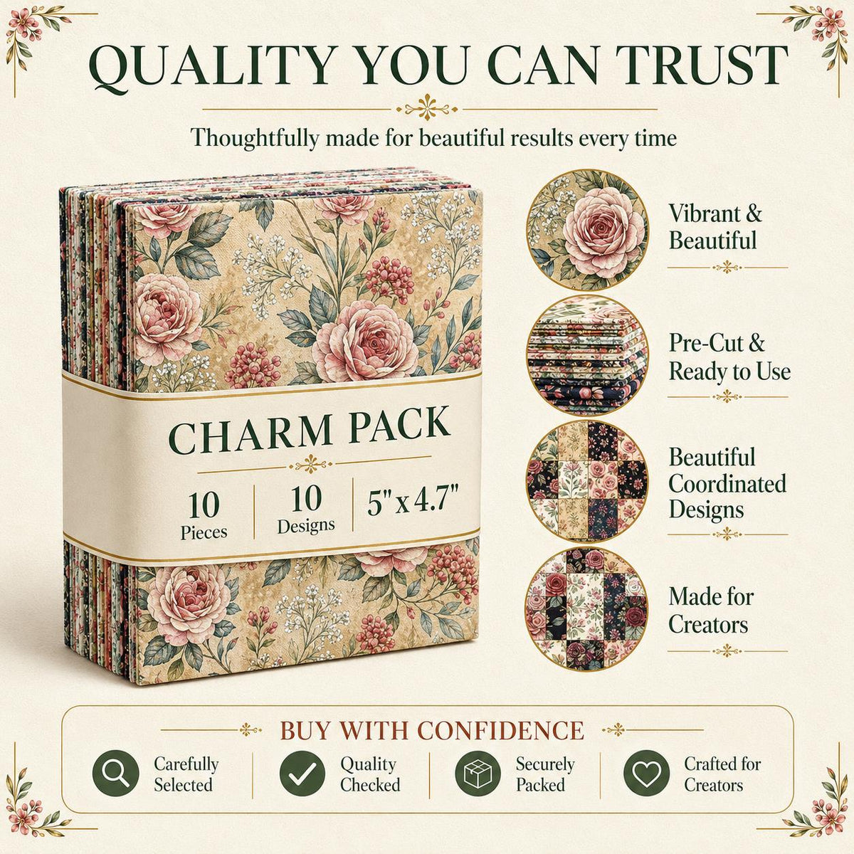 10Pc/Set Flower Series Fat Quarter Fabric, Pre-Cut Square Fabric Assort, Fabric Set, Craft Fabric, Handmade DIY Patchwork Fabric,Home Quilting Sewing Fabric, Packaging Fabric, Scrapbooking Craft Hobbyist