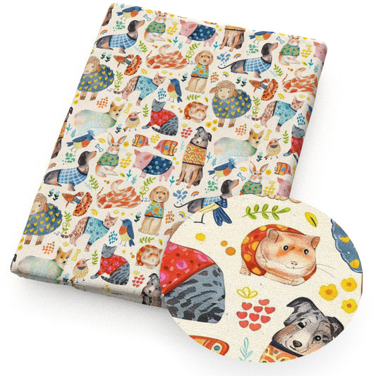 sheep dogpuppy cat fish bird rabbit bunny mouse rainbow color fabric