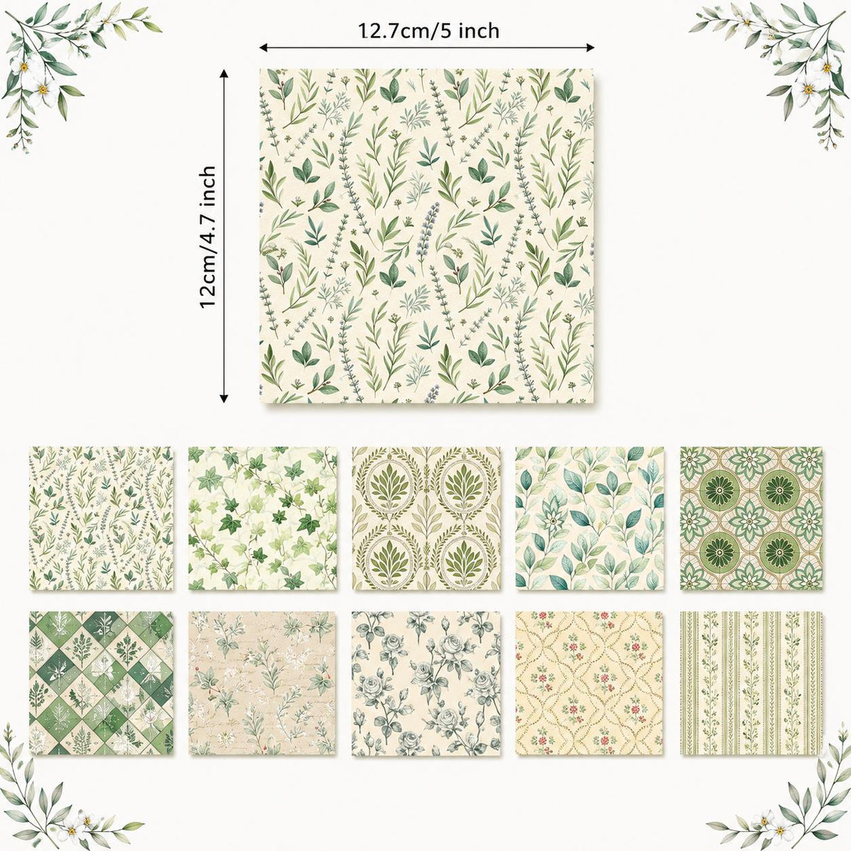 10Pc/Set Leaf Green Series Plaid Fat Quarter Fabric, Pre-Cut Square Fabric Assort, Fabric Set, Craft Fabric, Handmade DIY Patchwork Fabric,Home Quilting Sewing Fabric, Packaging Fabric, Scrapbooking Craft Hobbyist