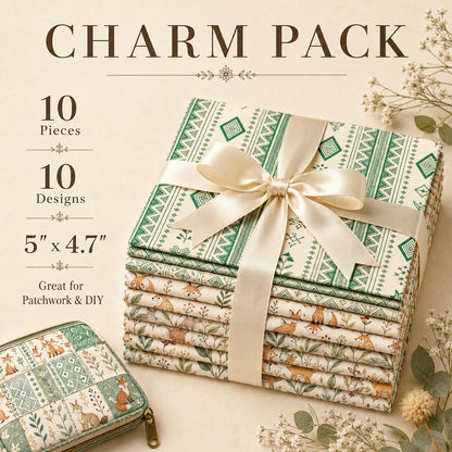 10pcs Charm Pack Set Geometric Fox Grass Pattern Vintage Style Handmade DIY with Rich Color and Texture Elements 100% Polyester Patchwork in 10 Design Styles Suitable for Patchwork DIY Craft Projects DIY Wallet Making Gift Giving Bag Making Mother's Day G