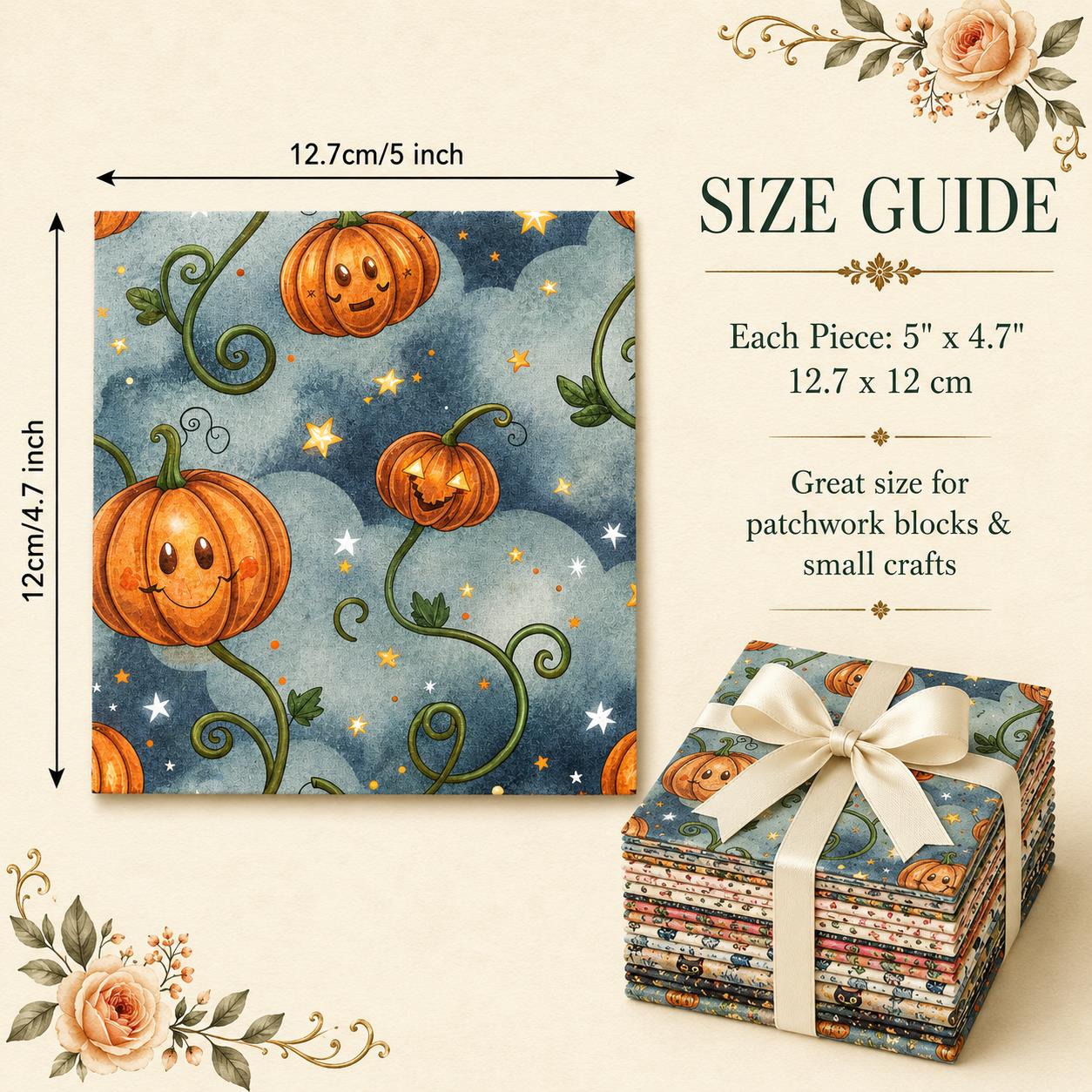 10Pc/Set Hallween Series Pumpkin Cat Moon Spider Bat Fat Quarter Fabric, Pre-Cut Square Fabric Assort, Fabric Set, Craft Fabric, Handmade DIY Patchwork Fabric,Home Quilting Sewing Fabric, Packaging Fabric, Scrapbooking Craft Hobbyist