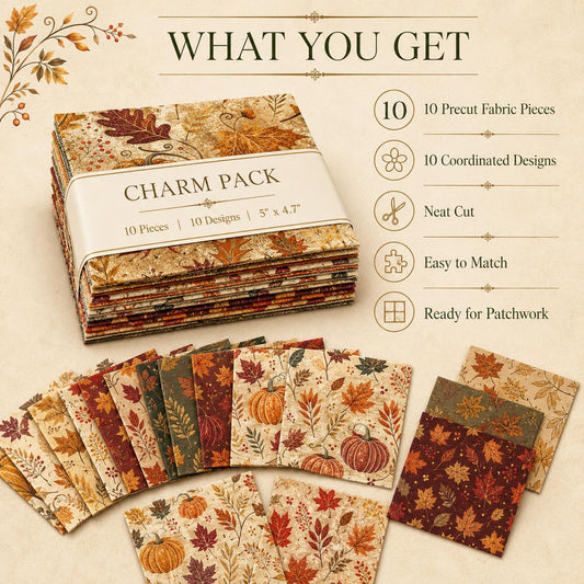 10pcs Charm Pack Set Maple leaf Pumpkin Autumn Vintage Style Pattern Handmade DIY with Rich Color and Texture Elements 100% Polyester Patchwork in 10 Design Styles Suitable for Patchwork DIY Craft Projects DIY Wallet Making Gift Giving Bag Making Mother's
