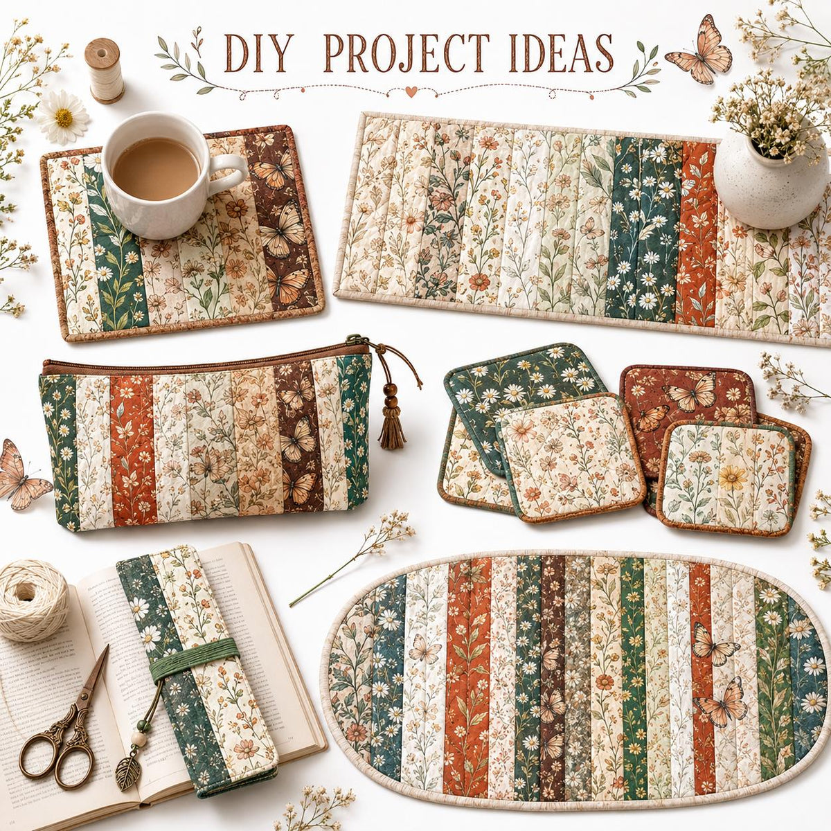 10pcs Vintage Floral Pattern Jelly Roll Fabric Strips 2.5X19.7inch Pre-Cut 100% Polyester For Patchwork Quilts, Table Runners, Placemats, Tote Bags, Storage Pouches, Makeup Bags, Coasters, Quilt Blocks & Binding