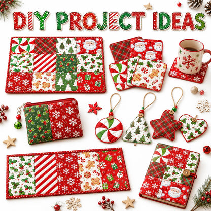 10pcs Charm Pack Set Holly Santa Christmas Pattern Vintage Style Handmade DIY with Rich Color and Texture Elements 100% Polyester Patchwork in 10 Design Styles Suitable for Patchwork DIY Craft Projects DIY Wallet Making Gift Giving Bag Making Mother's Day