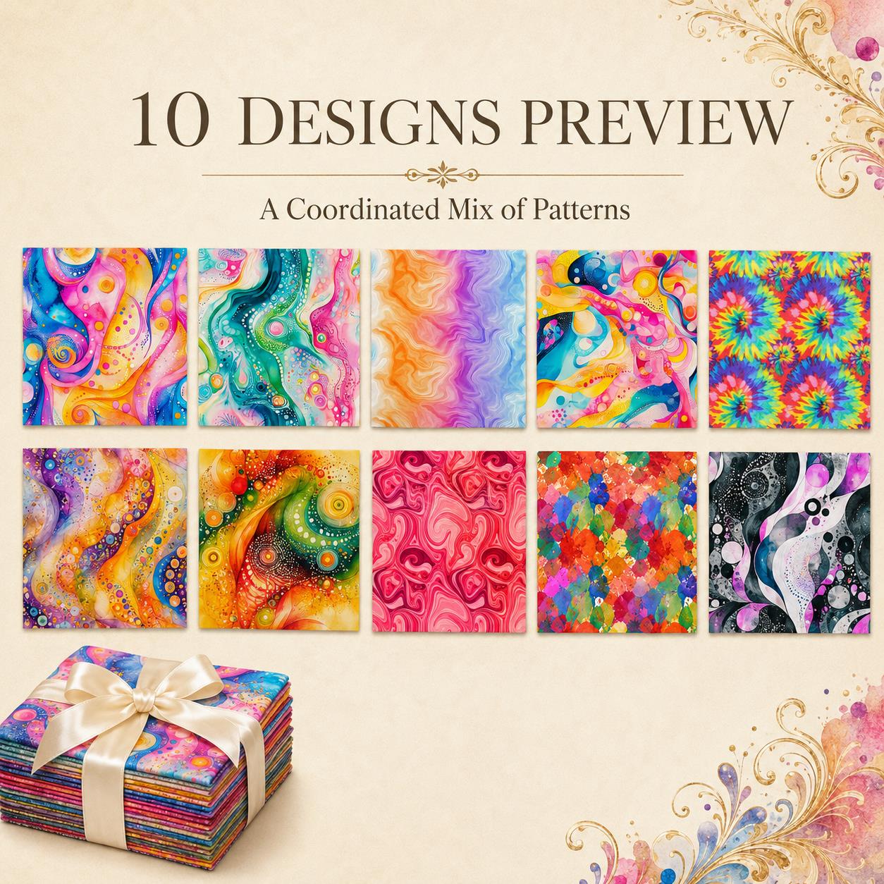 10Pc/Set Color Swirl Series Fat Quarter Fabric, Pre-Cut Square Fabric Assort, Fabric Set, Craft Fabric, Handmade DIY Patchwork Fabric,Home Quilting Sewing Fabric, Packaging Fabric, Scrapbooking Craft Hobbyist