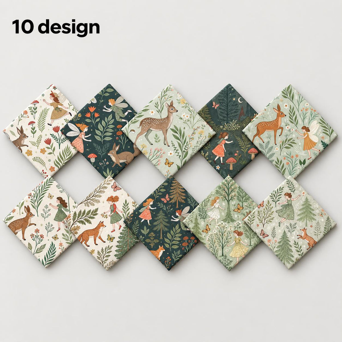 10Pc/Set Flower Series Deer Tree Fox Mushroom Fat Quarter Fabric, Pre-Cut Square Fabric Assort, Fabric Set, Craft Fabric, Handmade DIY Patchwork Fabric,Home Quilting Sewing Fabric, Packaging Fabric, Scrapbooking Craft Hobbyist