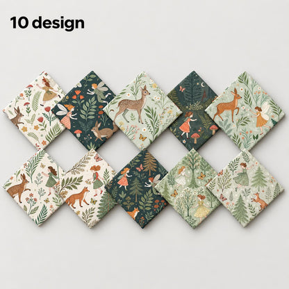 10Pc/Set Flower Series Deer Tree Fox Mushroom Fat Quarter Fabric, Pre-Cut Square Fabric Assort, Fabric Set, Craft Fabric, Handmade DIY Patchwork Fabric,Home Quilting Sewing Fabric, Packaging Fabric, Scrapbooking Craft Hobbyist