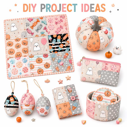 10pcs Charm Pack Set Pumpkin Ghost Halloween Vintage Style Pattern Handmade DIY with Rich Color and Texture Elements 100% Polyester Patchwork in 10 Design Styles Suitable for Patchwork DIY Craft Projects DIY Wallet Making Gift Giving Bag Making Mother's D