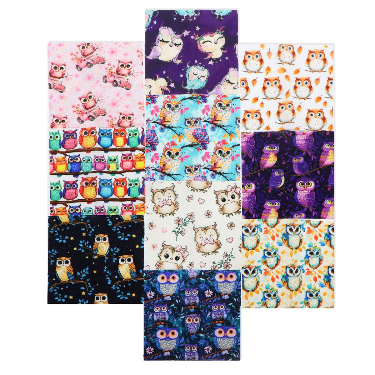10Pc/Set Flower Owl Series Fat Quarter Fabric, Pre-Cut Square Fabric Assort, Fabric Set, Craft Fabric, Handmade DIY Patchwork Fabric,Home Quilting Sewing Fabric, Packaging Fabric, Scrapbooking Craft Hobbyist