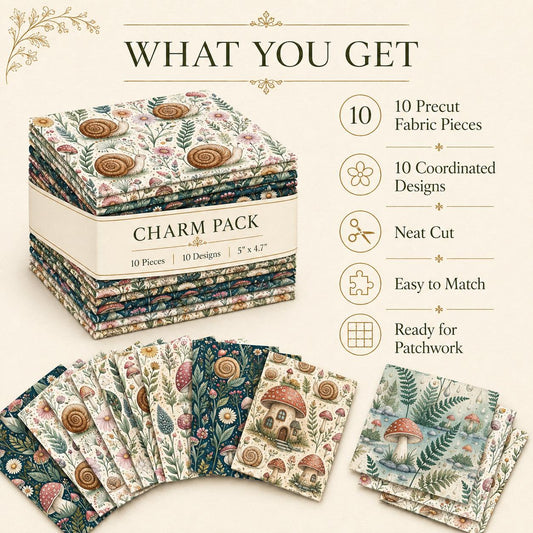 10Pc/Set Flower Mushroom Series Daisy Snails  Fat Quarter Fabric, Pre-Cut Square Fabric Assort, Fabric Set, Craft Fabric, Handmade DIY Patchwork Fabric,Home Quilting Sewing Fabric, Packaging Fabric, Scrapbooking Craft Hobbyist