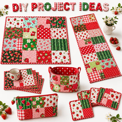 20pcs Vintage Strawberry Watermelon Fruit Pattern Blue Series Jelly Roll Sliced Fabric Strips 2.5X19.7inch Pre-Cut Floral Bow Knot Printed Multi-Color 100% Polyester For DIY Handmade Patchwork, Table Runners, Placemats, Tote Bags, Storage Pouches