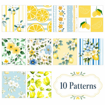 10Pc/Set, Making 10 Images 1pc Each, Each Size: 6.3*50cm Floral Plaid Lemon Series Sliced Fabric Set Style Combination, Polyester Jelly Roll Fabric Strips, Pre-Cut Quilting Squares, For Quilting DIY, Handicrafts And Sewing, Blankets, Rugs