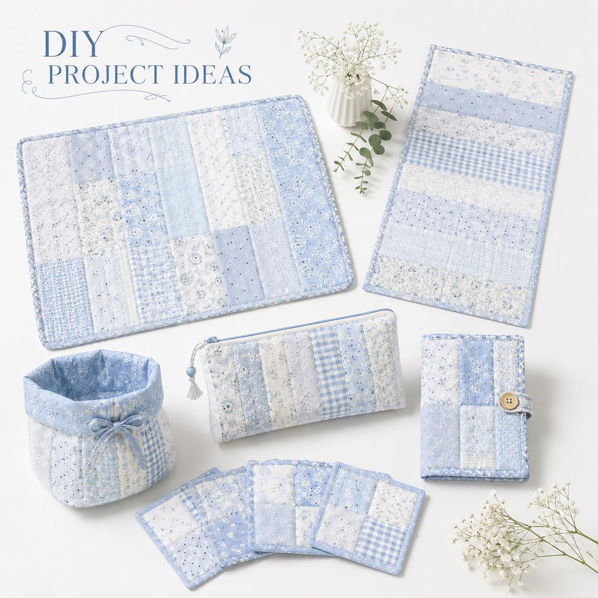 10pcs Vintage Floral Blue & White Pattern Purple Jelly Roll Fabric Strips 2.5X19.7inch Pre-cut 100% Polyester for Patchwork Quilts, Table Runners, Placemats, Tote Bags, Storage Pouches, Makeup Bags, Coasters, Quilt Blocks & Binding