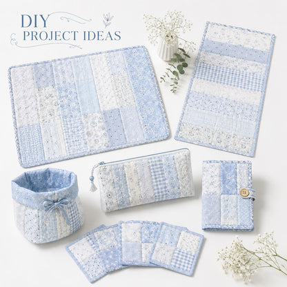 10pcs Vintage Floral Blue & White Pattern Purple Jelly Roll Fabric Strips 2.5X19.7inch Pre-cut 100% Polyester for Patchwork Quilts, Table Runners, Placemats, Tote Bags, Storage Pouches, Makeup Bags, Coasters, Quilt Blocks & Binding