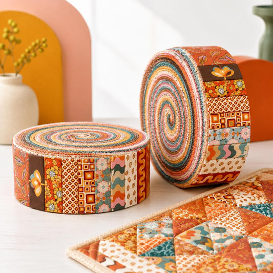 10pcs Vintage Floral Orange Pattern Jelly Roll Fabric Strips 2.5X19.7inch Pre-cut 100% Polyester for Patchwork Quilts, Table Runners, Placemats, Tote Bags, Storage Pouches, Makeup Bags, Coasters, Quilt Blocks & Binding